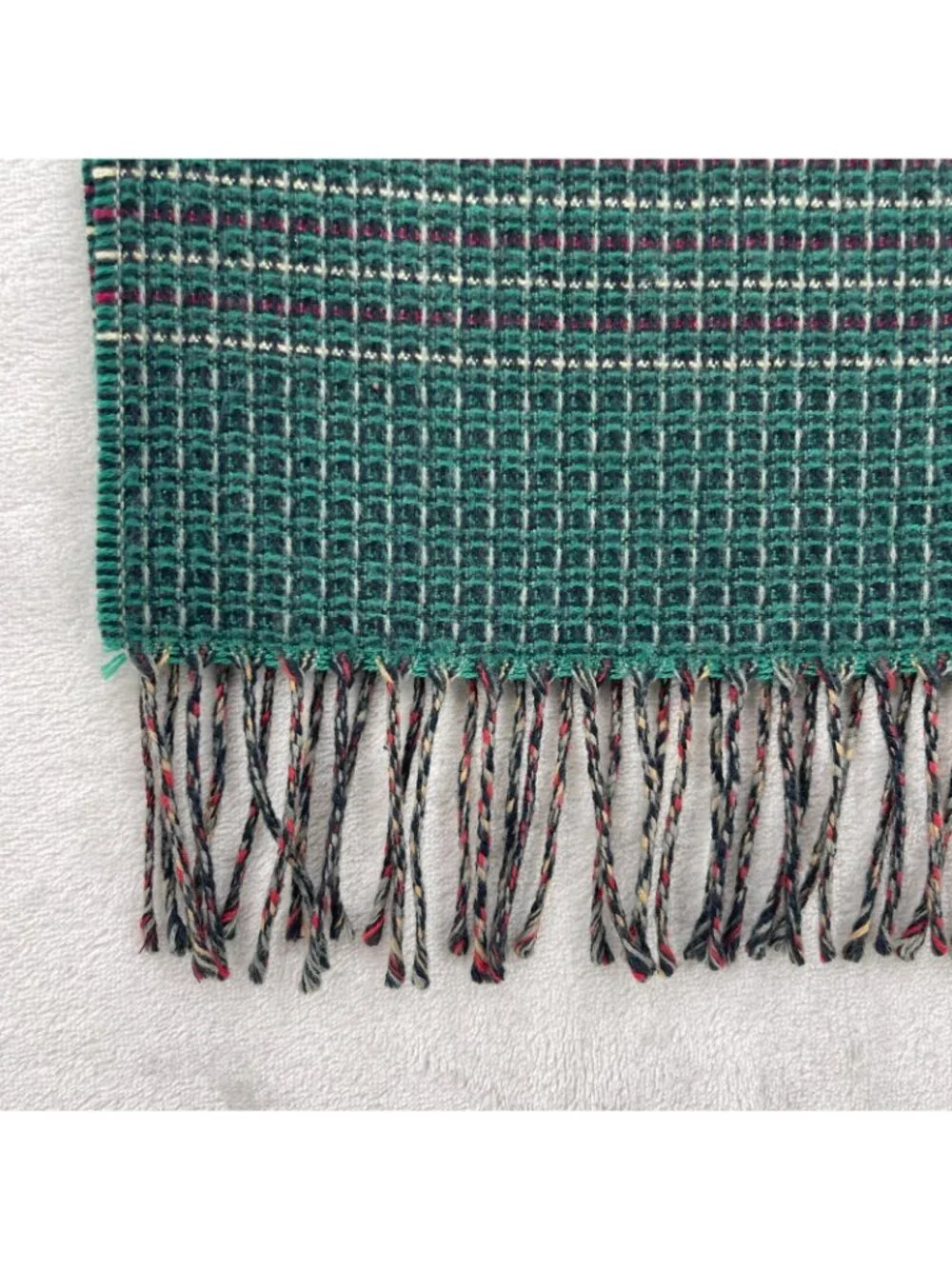 Vintage Christian Dior Cashmaire Acrylic Woven Rectangle Fringe Plaid Scarf